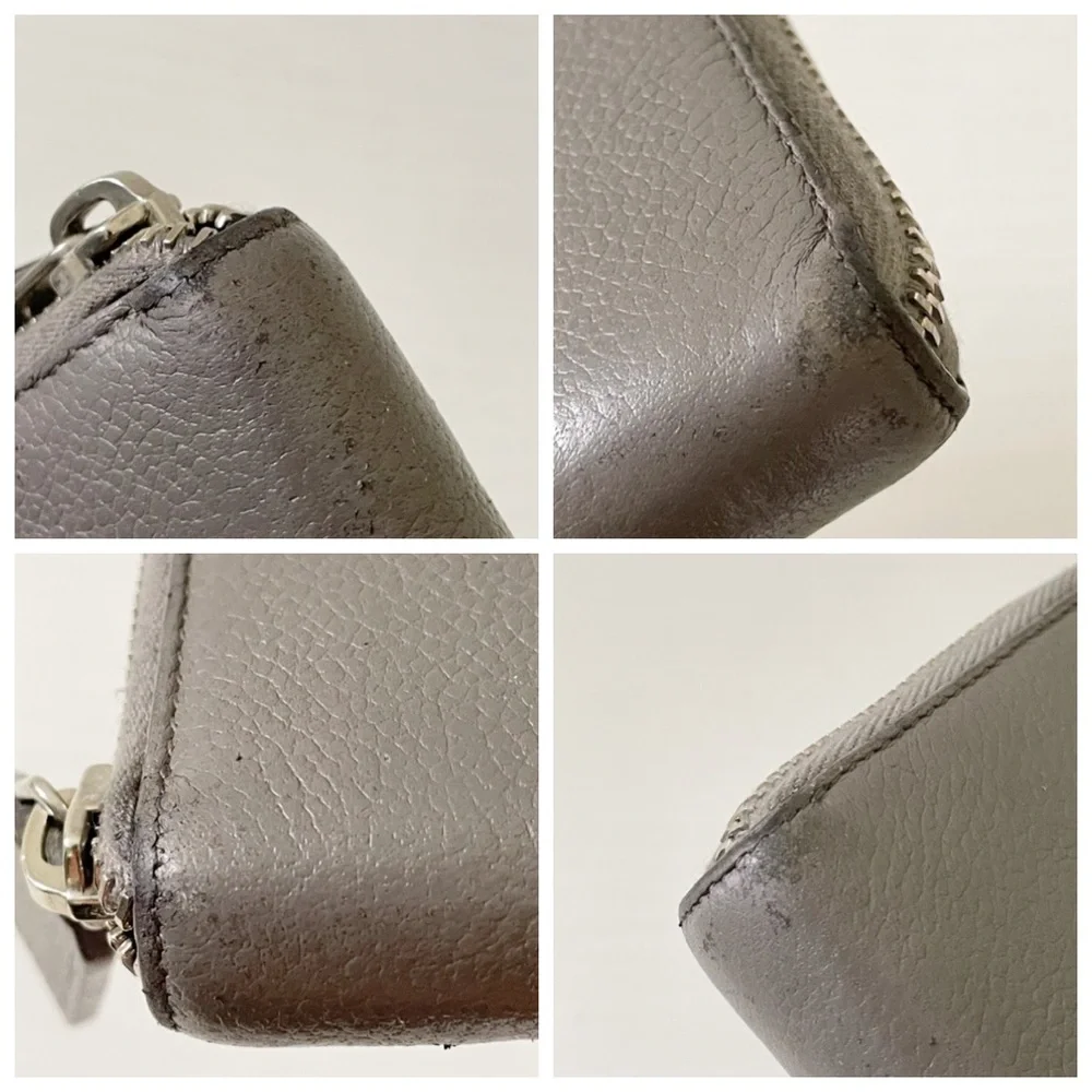 Saint Laurent gray leather YSL zipper long zip wallet